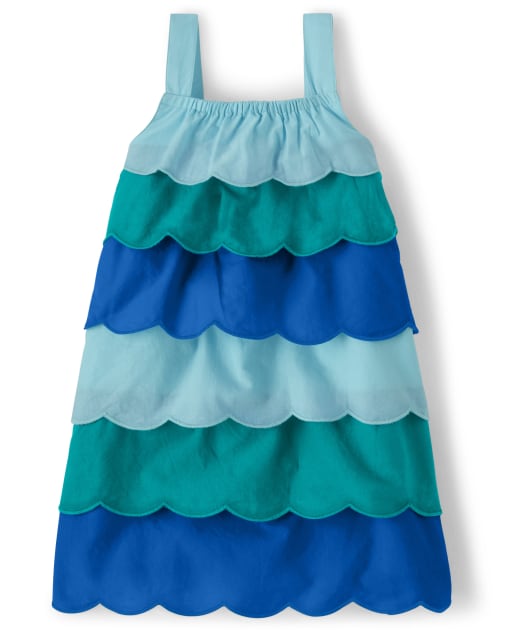 Girls Scalloped Tiered Dress - Under The Sea - view 1