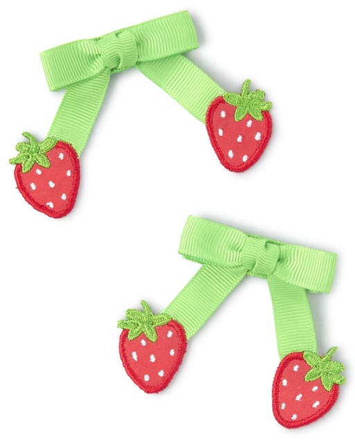 Girls Strawberry Bow Hair Clip 2-Pack - Strawberry Patch