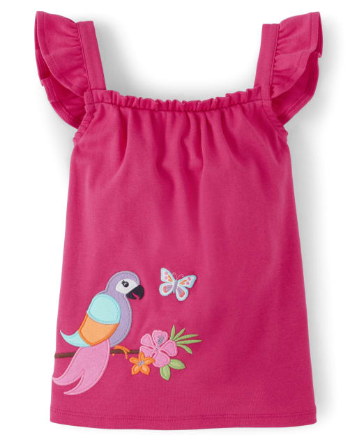 Girls Applique Parrot Ruffle Top - Summer Safari - view 1