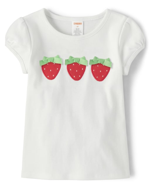 Girls Short Sleeve Embroidered Applique Strawberry Top - Strawberry Patch