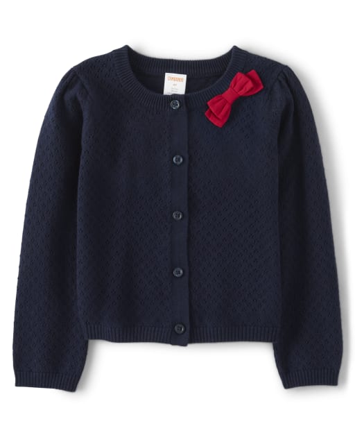 Girls Pointelle Bow Cardigan - American Cutie