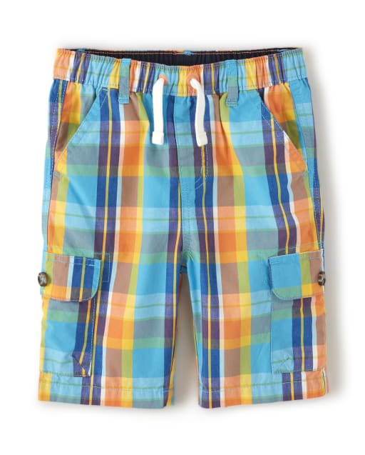 Boys Plaid Cargo Shorts - Travel Adventure - view 1