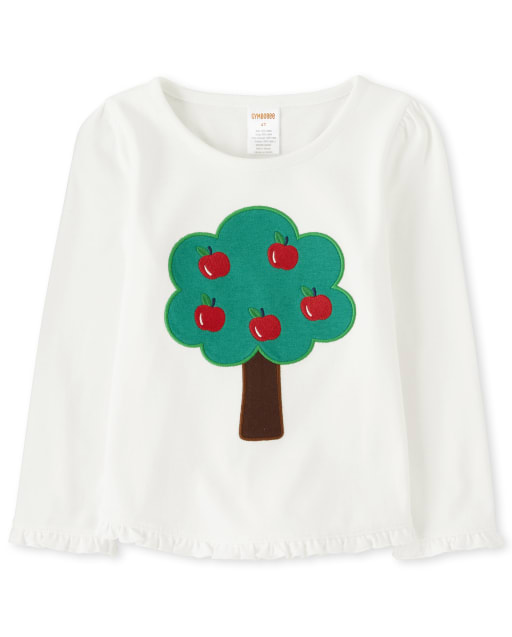 Girls Embroidered Tree Top - Candy Apple - view 1