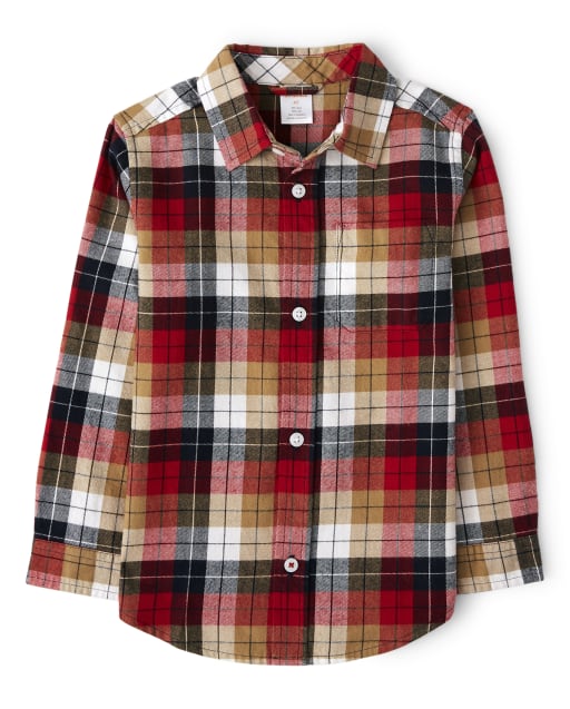 Boys Plaid Button Up Shirt - Preppy Puppy - view 1