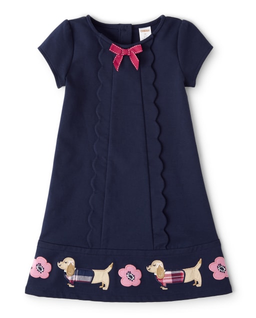 Girls Scalloped Ponte Dress - Preppy Puppy - view 1