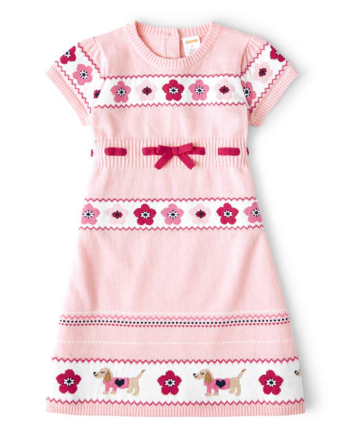 Girls Intarsia Sweater Dress - Preppy Puppy - view 1