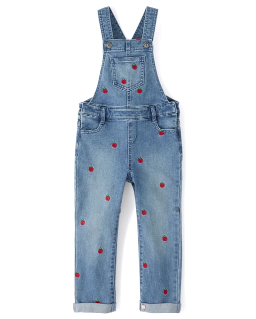Girls Embroidered Overalls - Candy Apple - view 1