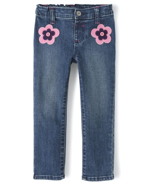 Girls Embroidered Flower Jeans - Berry Cute - view 1