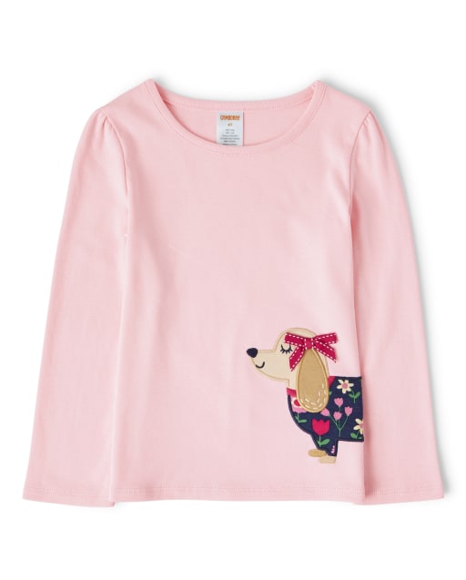 Girls Embroidered Dog Top - Preppy Puppy