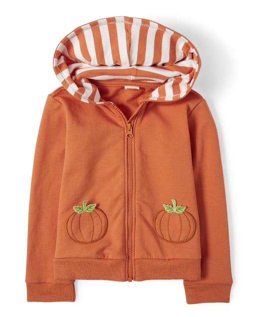 Girls Embroidered Zip Up Hoodie - Pumpkin Patch