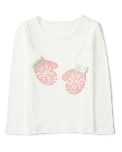 Girls Embroidered Mittens Top - Snow Princess - view 1