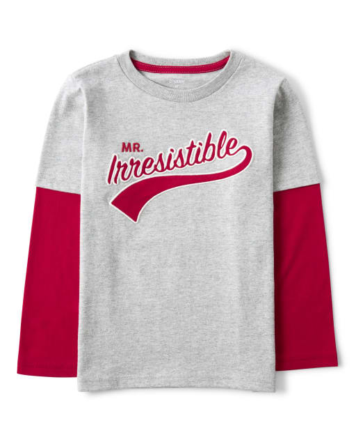 Boys Embroidered Irresistible 2 In 1 Top - Valentine Cutie