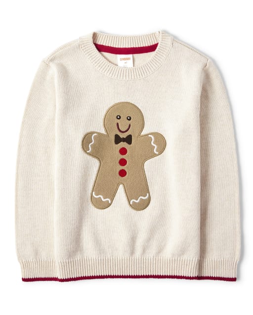 Boys Embroidered Gingerbread Sweater - Moose Mountain - view 1