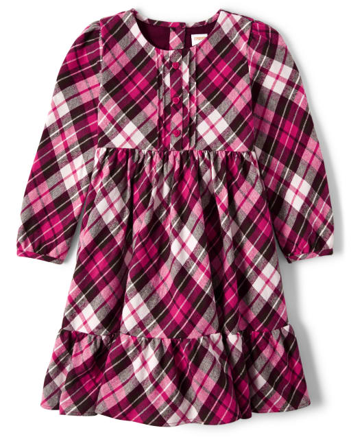 Girls Plaid Peasant Dress - Winter Wonderland - view 1