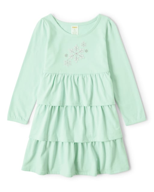 Girls Embroidered Snowflake Tiered Dress - Snow Princess - view 1