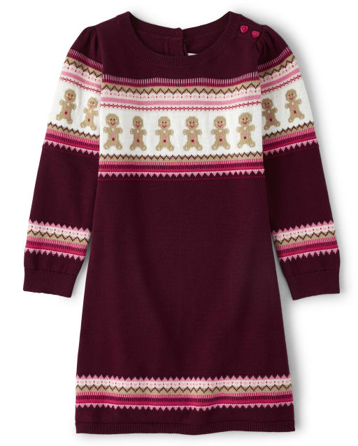 Girls Gingerbread Fairisle Sweater Dress - Winter Wonderland