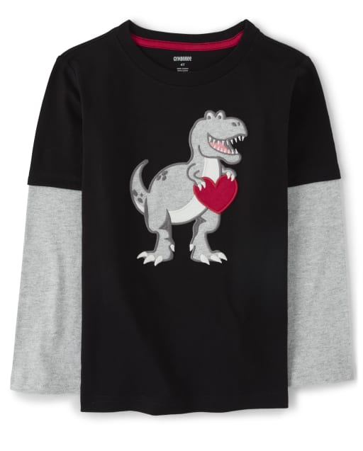Boys Embroidered Dino 2 In 1 Top - Valentine Cutie