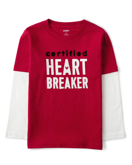 Boys Embroidered Heart Breaker 2 In 1 Top - Valentine Cutie
