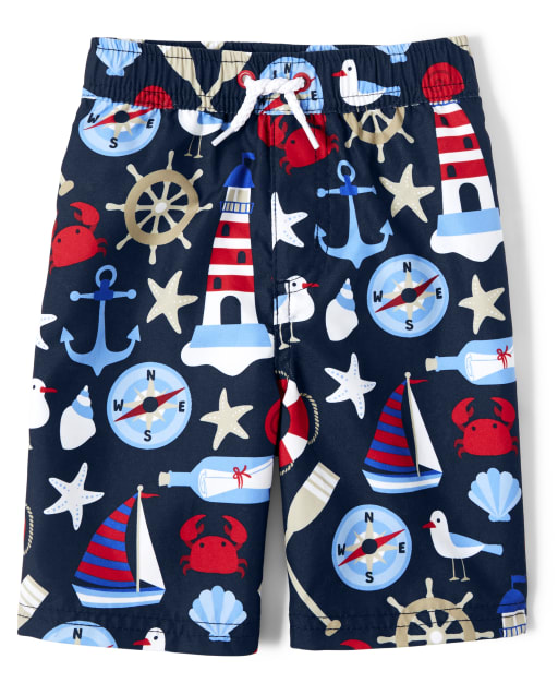 Boys Nautical Swim Shorts - All Aboard - view 1