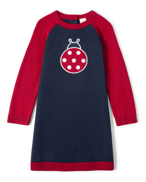 Girls Intarsia Sweater Dress - Little Ladybug - view 1