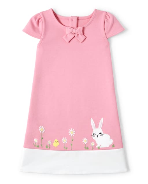 Girls Embroidered Bunny Ponte Shift Dress - Garden Party - view 1