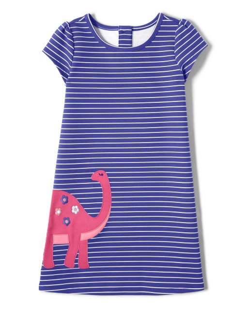 Girls Striped Ponte Shift Dress - Hello Dino