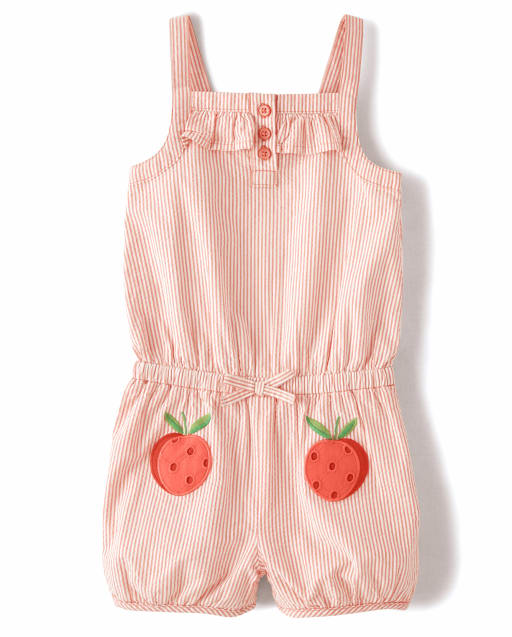 Girls Embroidered Seersucker Romper - Pretty Peach