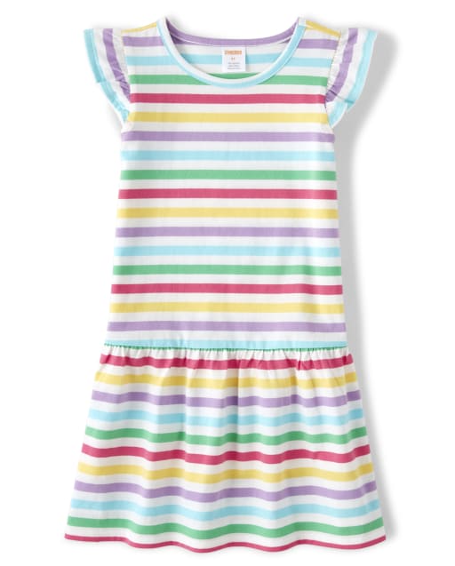 Girls Rainbow Striped Dress - Sunshine Time - view 1