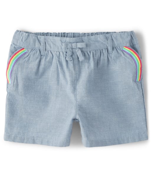 Girls Embroidered Rainbow Chambray Shorts - Sunshine Time - view 1
