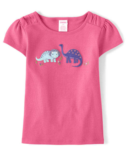 Girls Embroidered Top - Hello Dino - view 1
