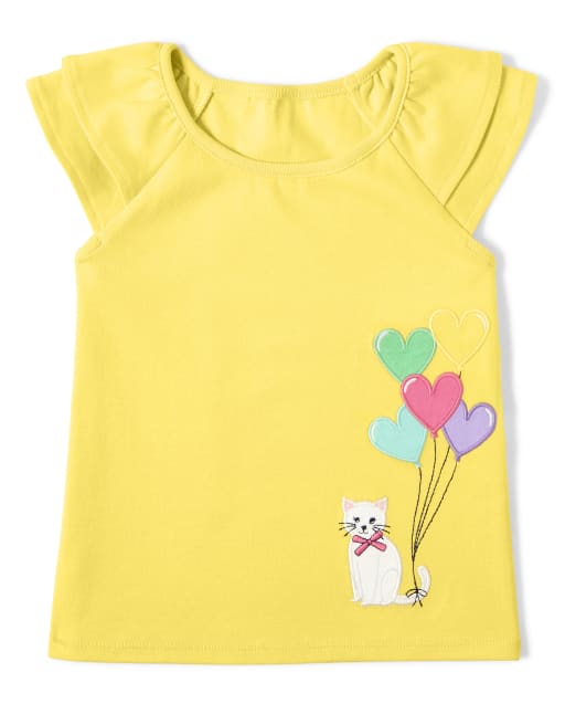 Girls Embroidered Heart Balloons Ruffle Top - Sunshine Time - view 1