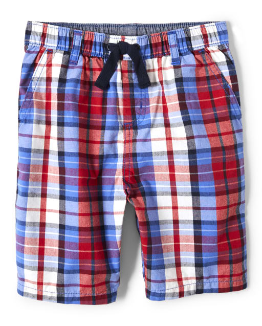 Boys Plaid Pull On Shorts - Ready, Set, Goal