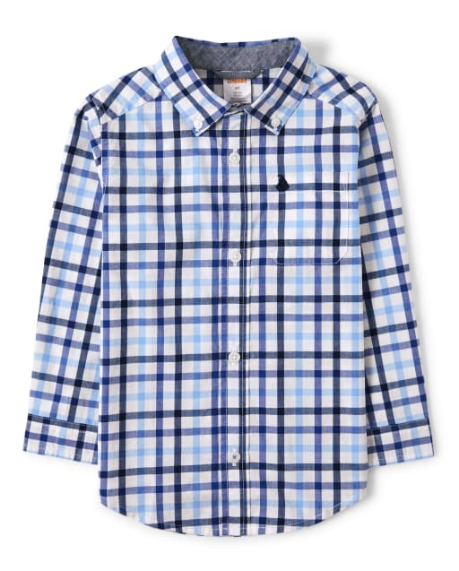 Boys Embroidered Plaid Button Up Shirt - Country Club - view 1