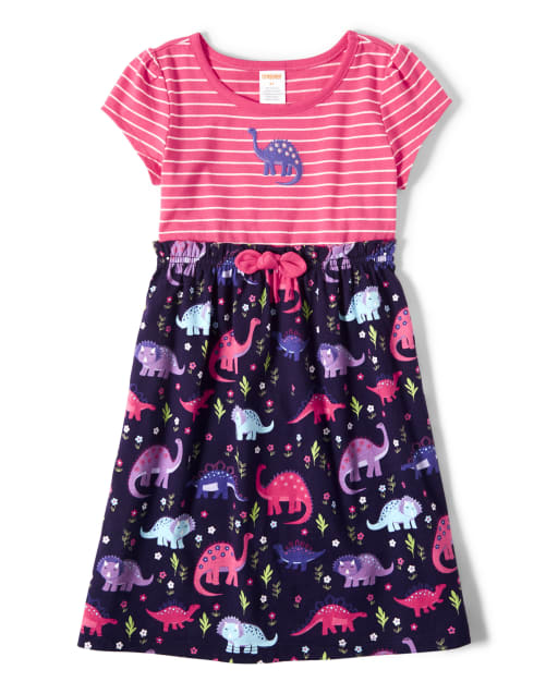 Girls Striped Dino Dress - Hello Dino - view 1