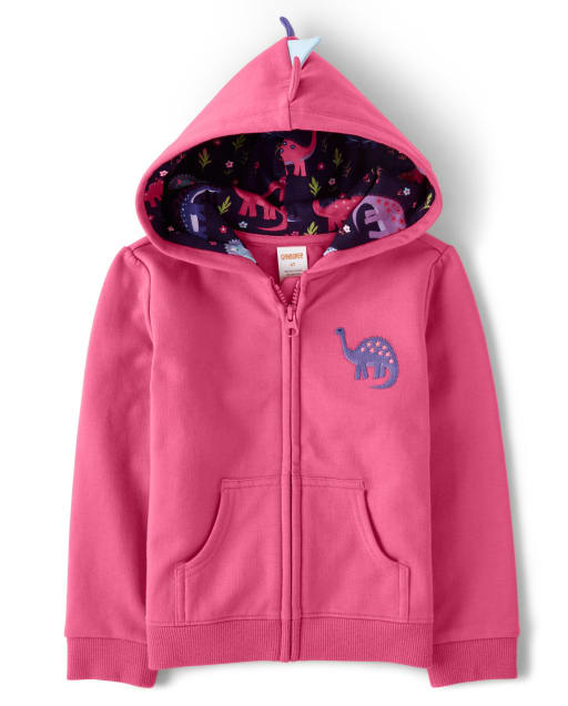 Sweat à capuche zippé brodé pour filles - Hello Dino