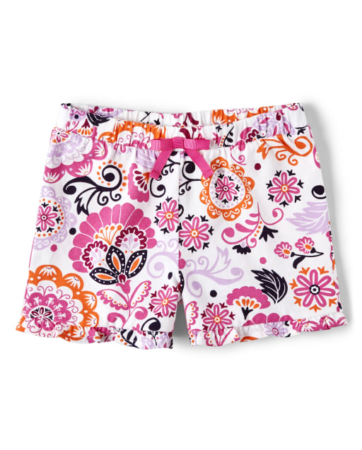 Girls Floral Ruffle Shorts - Summer Sunsets