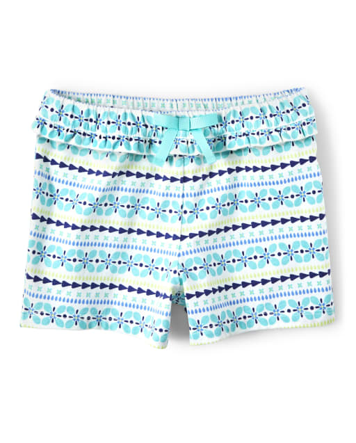 Girls Striped Ruffle Bow Shorts - Island Getaway
