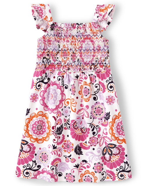 Girls Floral Smocked Dress - Summer Sunsets - view 1