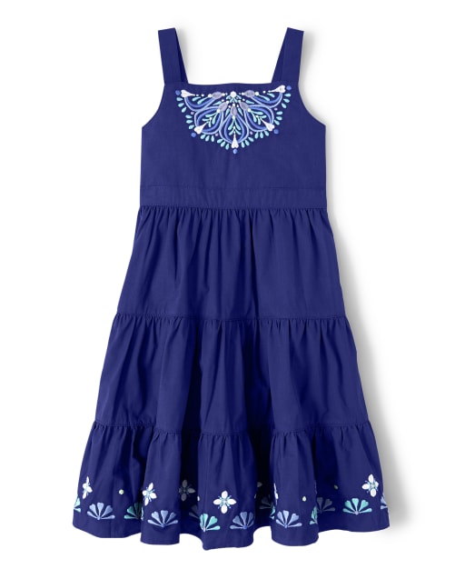 Girls Floral Medallion Tiered Dress - Island Getaway - view 1