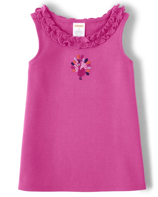 Girls Peacock Ruffle Tank Top - Summer Sunsets