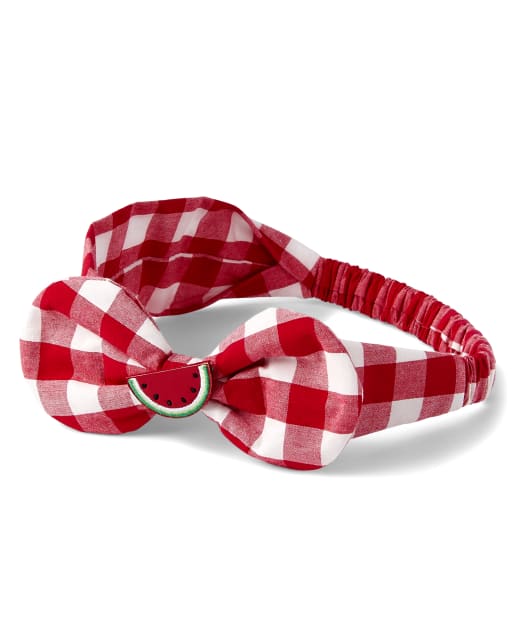 Girls Gingham Bow Headwrap - Sweet Watermelon - view 1