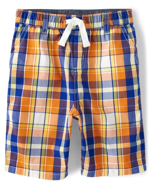 Boys Plaid Pull On Shorts - Mr. Fix It