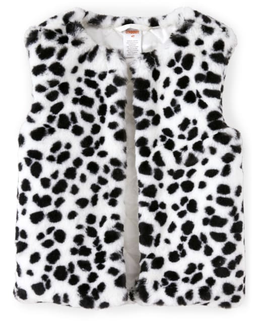 Girls Spotted Faux Fur Vest - Dalmatian Friends - view 1