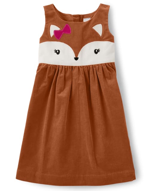Girls Fox Corduroy Dress - Harvest - view 1