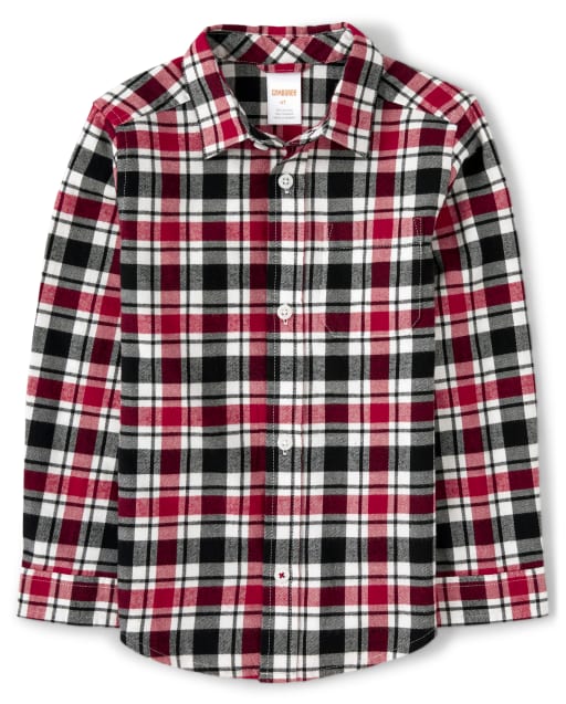 Boys Plaid Button Up Shirt - Fire Chief - view 1