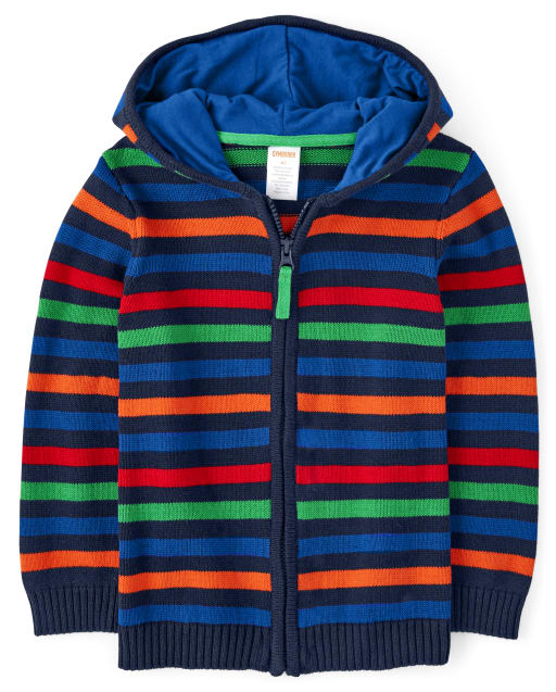 Boys Striped Zip Up Sweater - Dino Dude