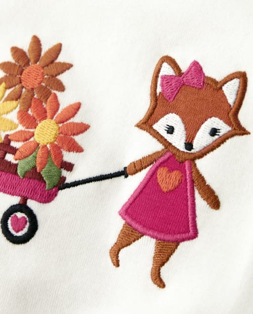 Girls Embroidered Fox Top - Harvest - view 2