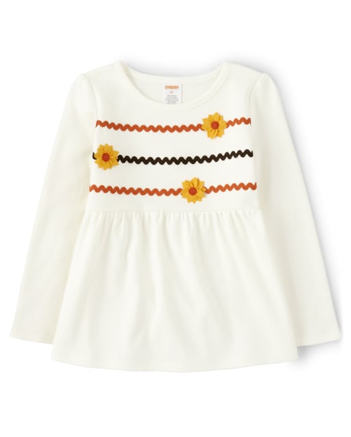 Girls Embroidered Sunflower Babydoll Top - Harvest