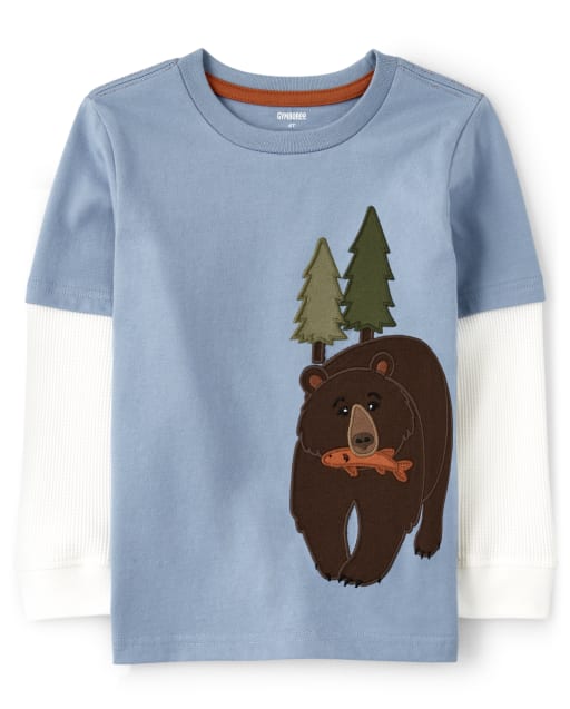 Haut superposé ours brodé pour garçons - Critter Campout