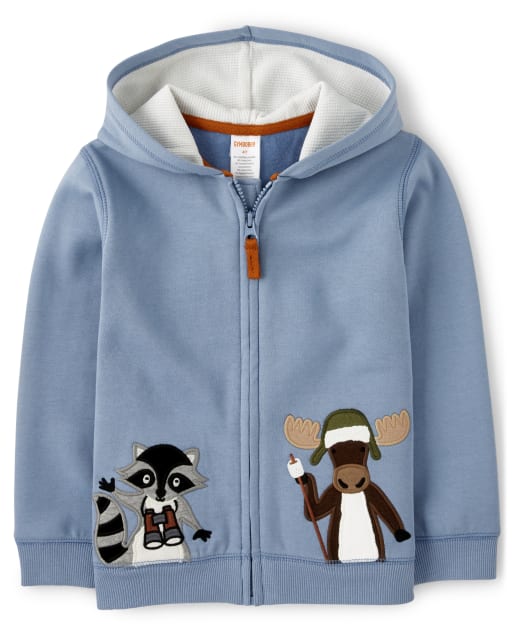 Boys Embroidered Zip Up Hoodie - Critter Campout - view 1